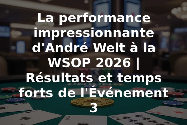 La performance impressionnante d'André Welt à la WSOP 2026 | Résultats et temps forts de l'Événement 3
