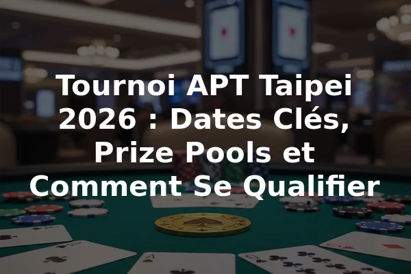 Tournoi APT Taipei 2026 : Dates Clés, Prize Pools et Comment Se Qualifier
