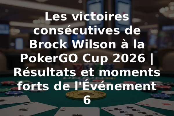 Les victoires consécutives de Brock Wilson à la PokerGO Cup 2026 | Résultats et moments forts de l'Événement 6