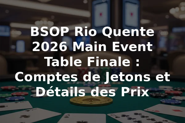 BSOP Rio Quente 2026 Main Event Table Finale : Comptes de Jetons et Détails des Prix
