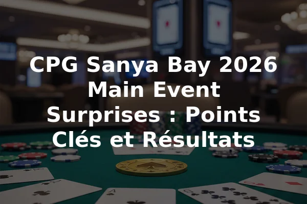 CPG Sanya Bay 2026 Main Event Surprises : Points Clés et Résultats
