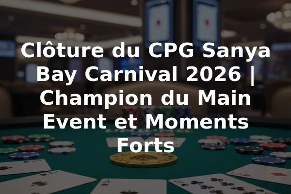 Clôture du CPG Sanya Bay Carnival 2026 | Champion du Main Event et Moments Forts
