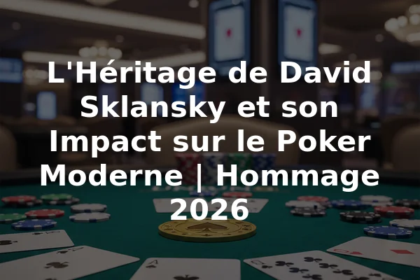 L'Héritage de David Sklansky et son Impact sur le Poker Moderne | Hommage 2026