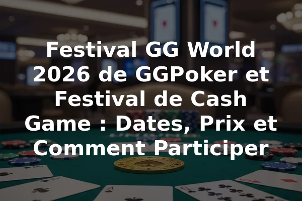 Festival GG World 2026 de GGPoker et Festival de Cash Game : Dates, Prix et Comment Participer