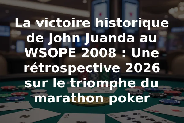 La victoire historique de John Juanda au WSOPE 2008 : Une rétrospective 2026 sur le triomphe du marathon poker