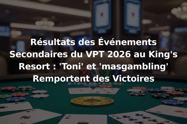 Résultats des Événements Secondaires du VPT 2026 au King's Resort : 'Toni' et 'masgambling' Remportent des Victoires