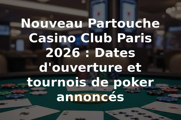 Nouveau Partouche Casino Club Paris 2026 : Dates d'ouverture et tournois de poker annoncés