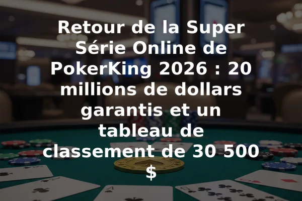 Retour de la Super Série Online de PokerKing 2026 : 20 millions de dollars garantis et un tableau de classement de 30 500 $