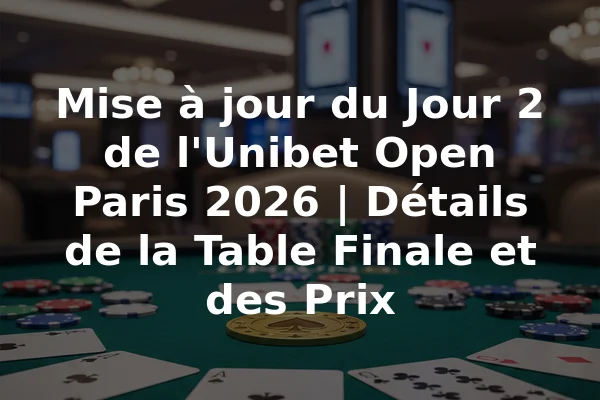 Mise à jour du Jour 2 de l'Unibet Open Paris 2026 | Détails de la Table Finale et des Prix